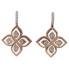 Vintage Circa 1990s 18k Gold Natural And Enamel Decorated Drop Earring
