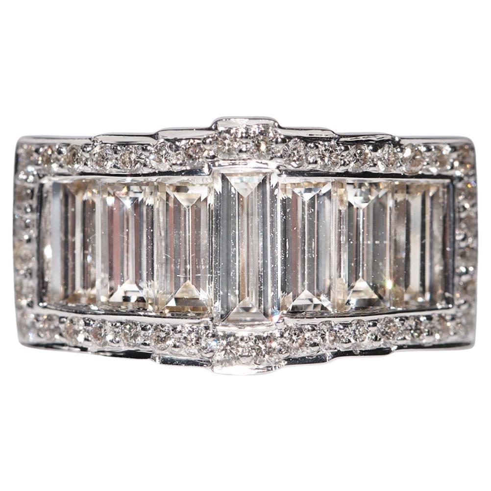 Anillo de diamantes naturales talla baguette y talla brillante en oro de 18 quilates vintage de los años 90