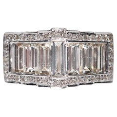 Anillo de diamantes naturales talla baguette y talla brillante en oro de 18 quilates vintage de los años 90