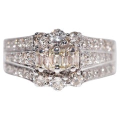 Anillo de diamantes naturales talla baguette y talla brillante en oro de 18 quilates vintage de los años 90