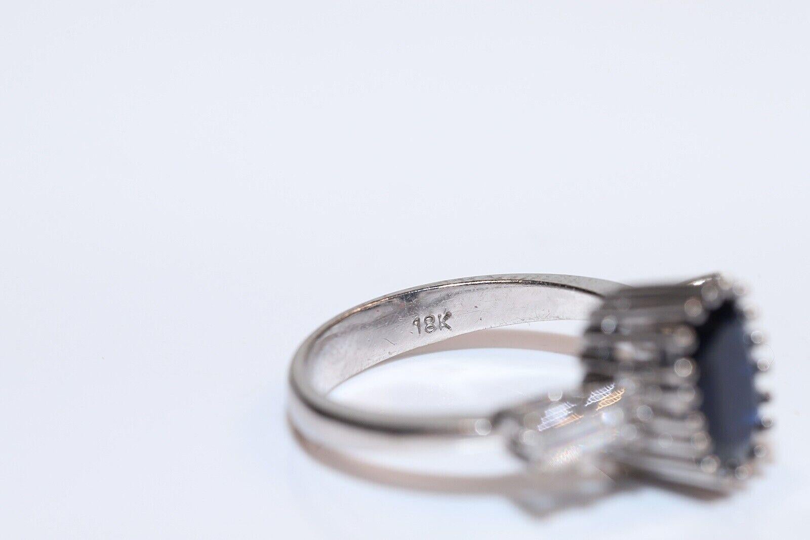 Vintage Circa 1990s 18k Gold Natural Baguette Cut Diamond And Sapphire Ring For Sale 5