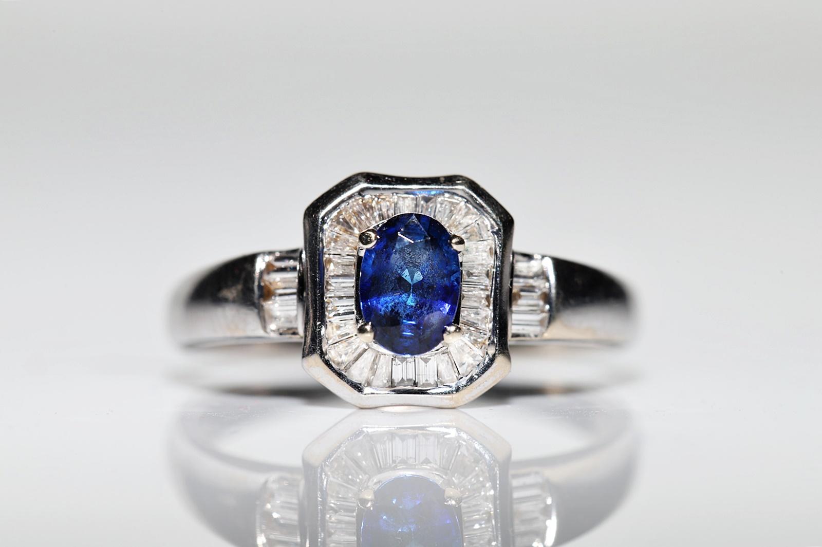 Women's Vintage Circa 1990s 18k Gold Natural Baguette Cut Diamond And Sapphire Ring  For Sale