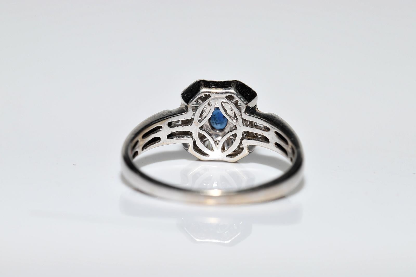 Vintage Circa 1990s 18k Gold Natural Baguette Cut Diamond And Sapphire Ring  For Sale 3