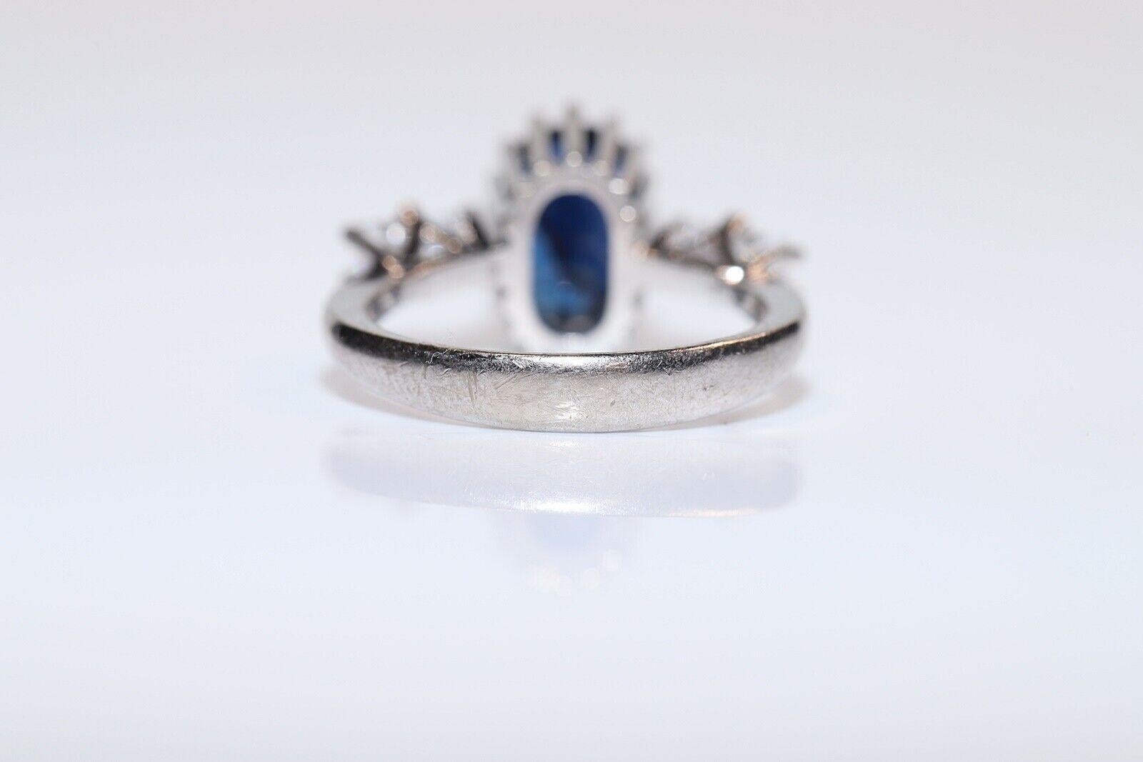 Vintage Circa 1990s 18k Gold Natural Baguette Cut Diamond And Sapphire Ring For Sale 4