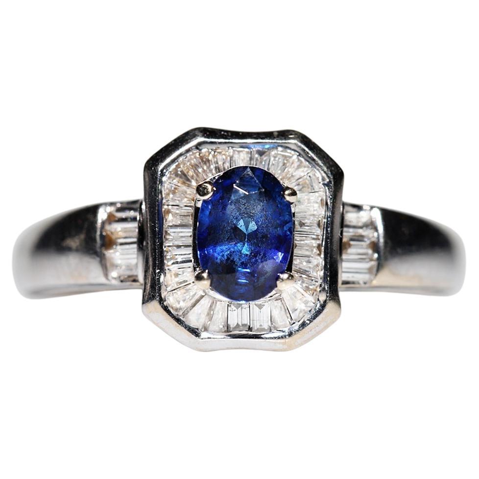 Vintage Circa 1990s 18k Gold Natural Baguette Cut Diamond And Sapphire Ring 