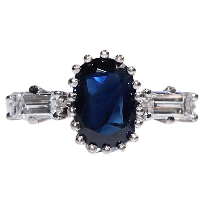 Vintage Circa 1990s 18k Gold Natural Baguette Cut Diamond And Sapphire Ring