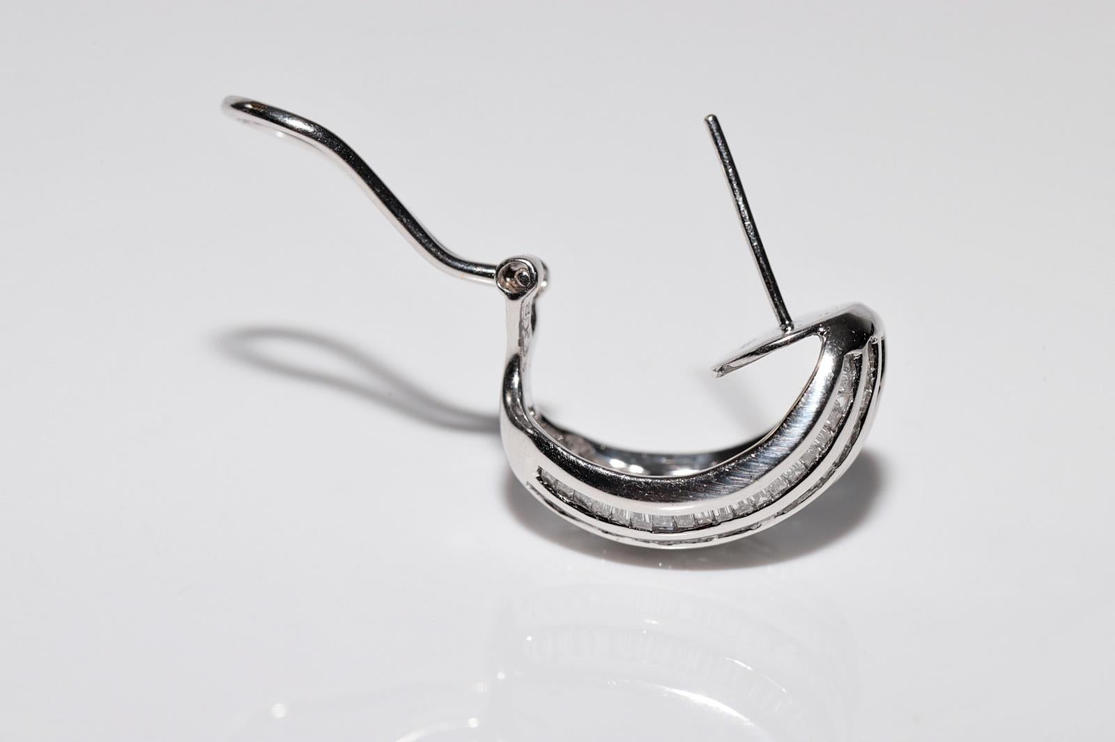 Vintage Circa 1990s 18k Gold Natural Baguette Cut Diamond Decorated Earrring For Sale 6
