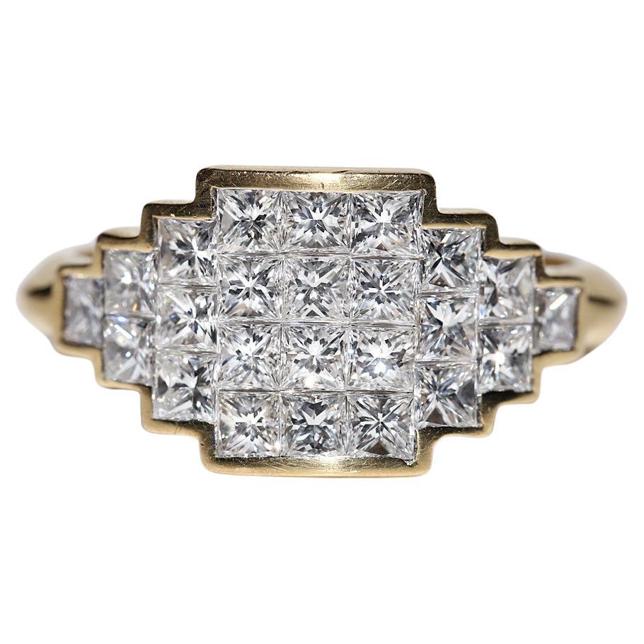 Vintage Circa 1990er Jahre 18k Gold Natürlicher Baguette-Schliff Diamant Dekorierter Ring im Angebot