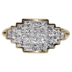 Retro Circa 1990s 18k Gold Natural Baguette Cut Diamond Decorated Ring