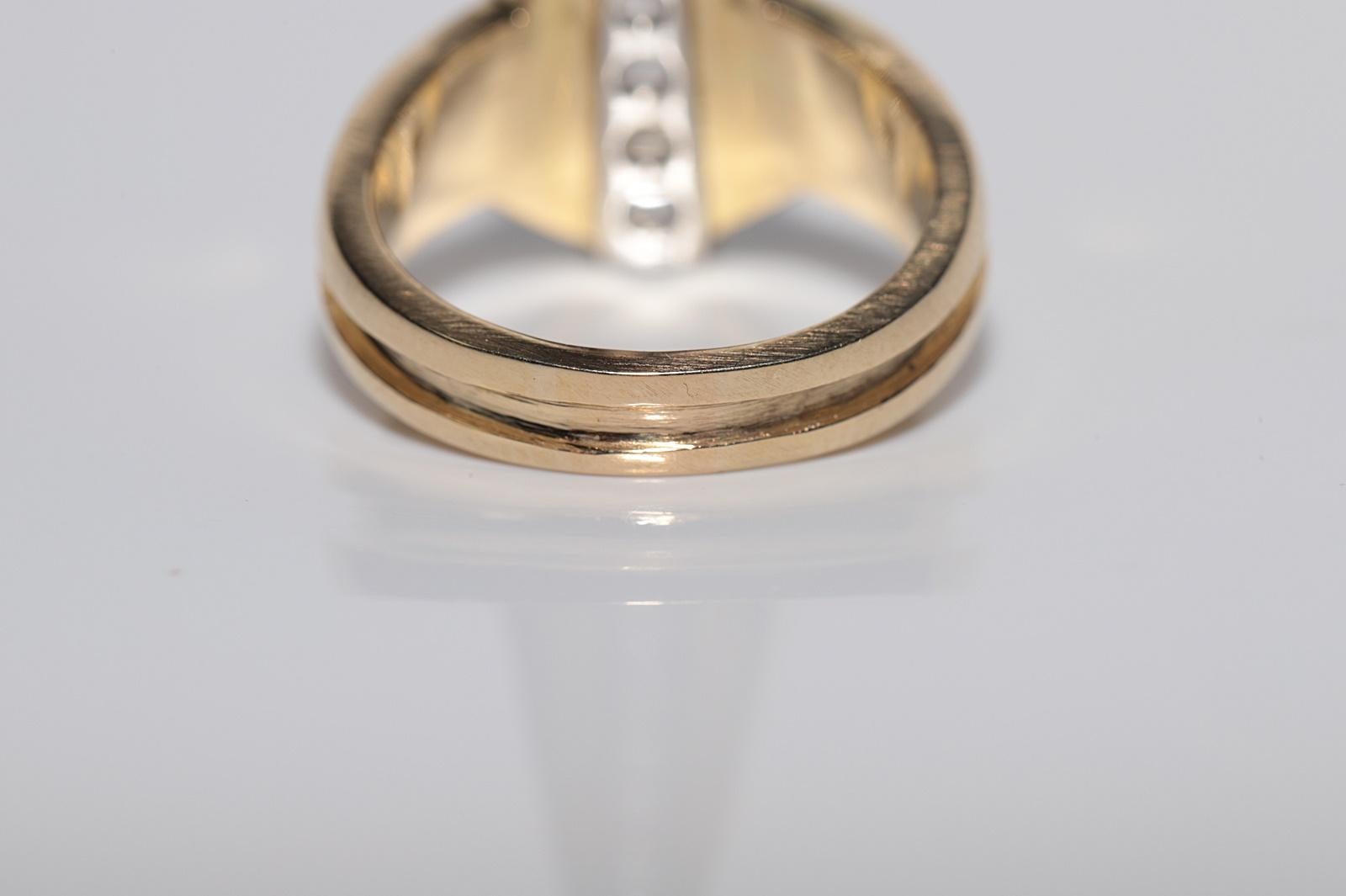 Vintage Circa 1990s 18k Gold Natural Baguette Cut Diamond Strong Tank Ring For Sale 5