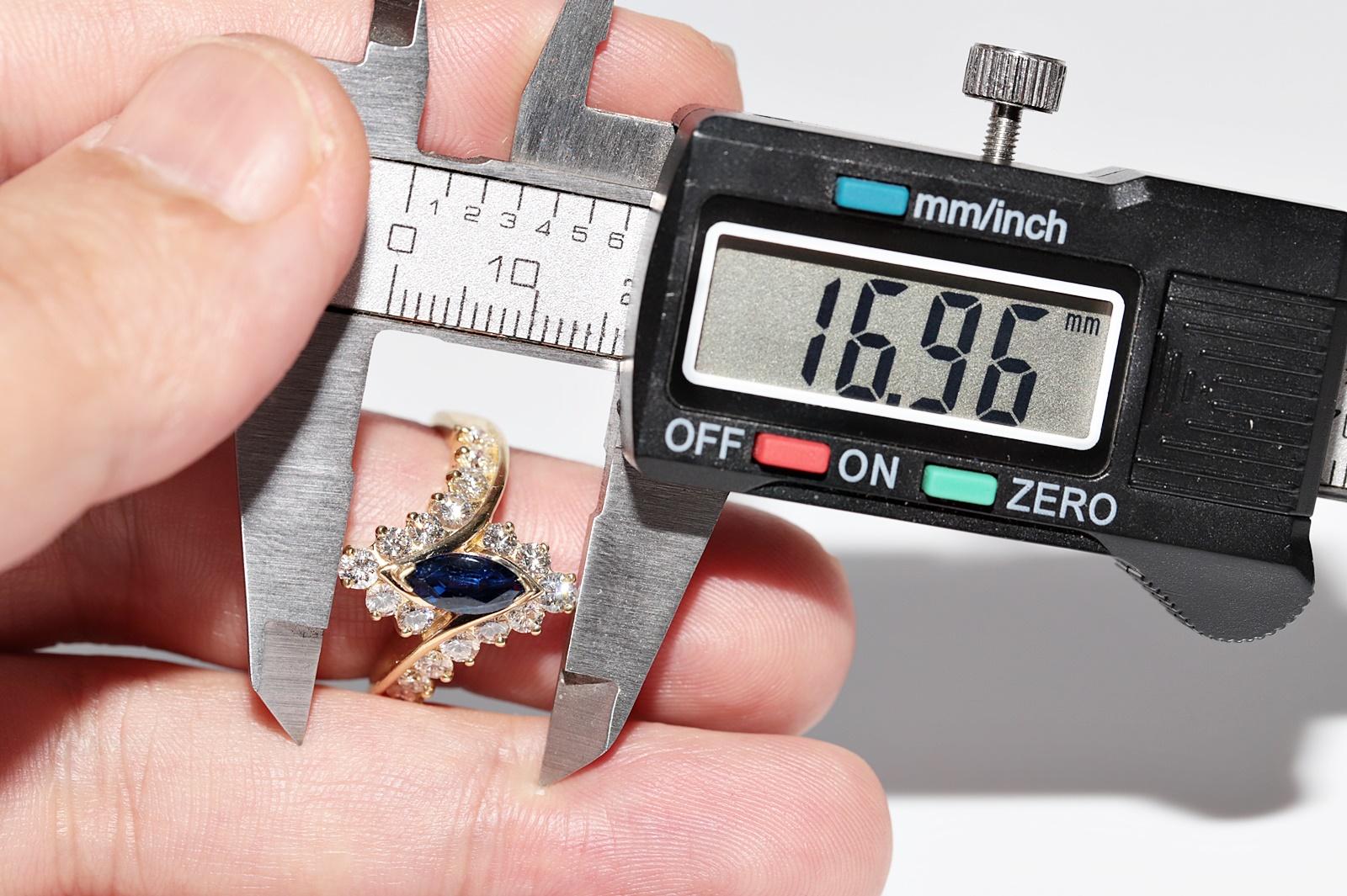 Vintage Circa 1990er Jahre 18k Gold natürlicher Daimond Marquise-Saphir Navette-Ring mit Marquise-Schliff im Angebot 5