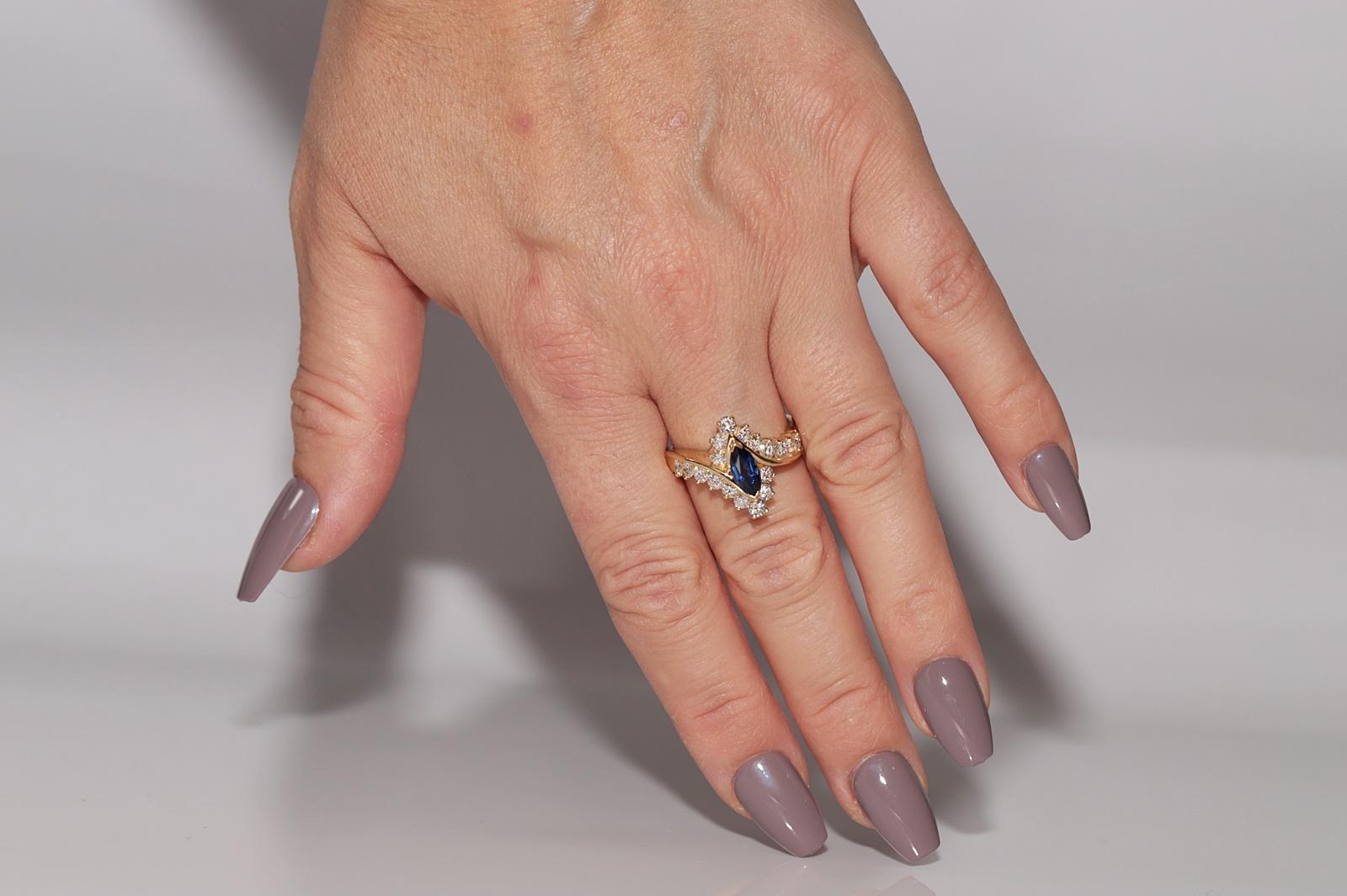 Vintage Circa 1990er Jahre 18k Gold natürlicher Daimond Marquise-Saphir Navette-Ring mit Marquise-Schliff im Angebot 7