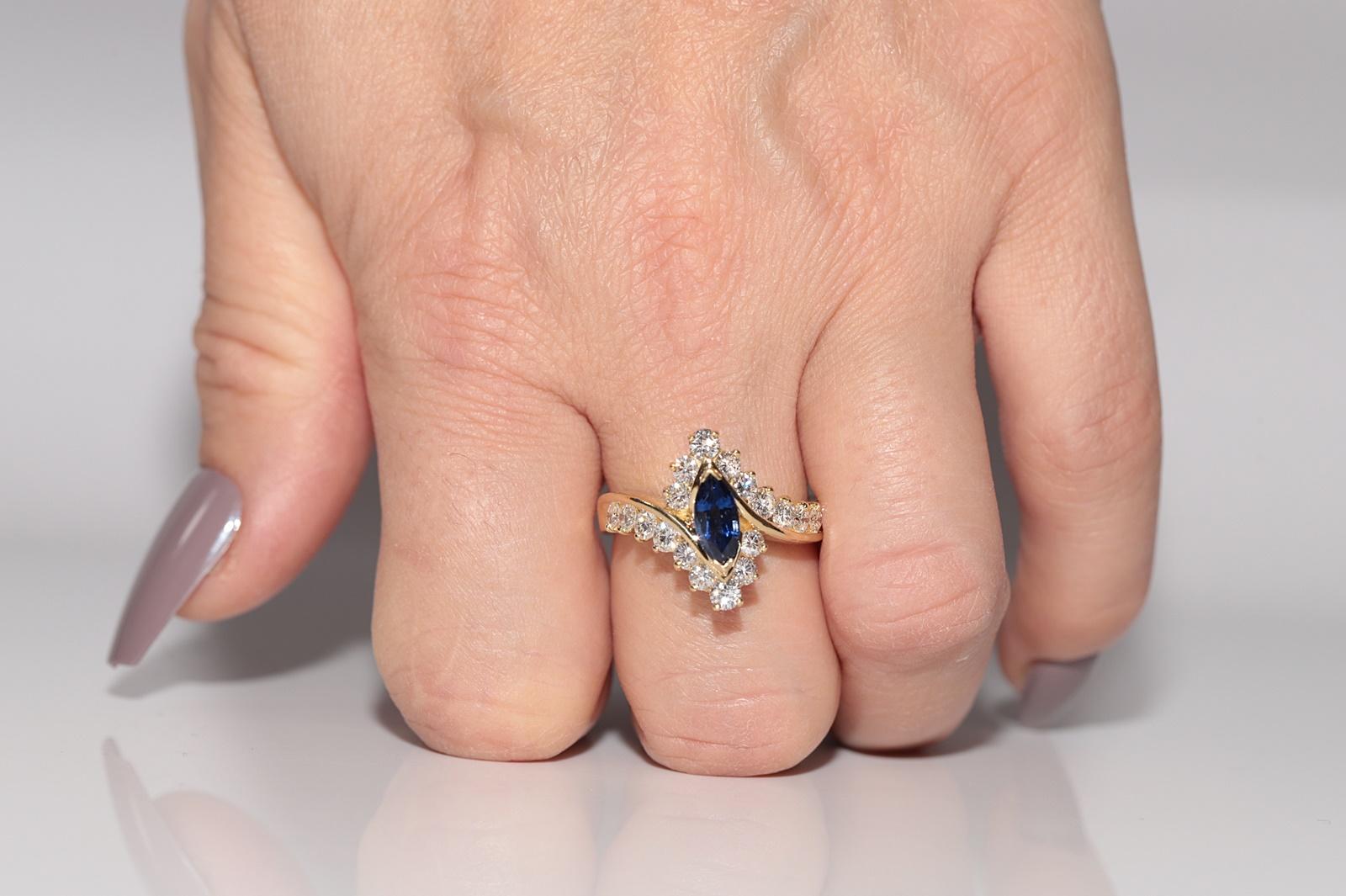 Vintage By, circa anni '90, Anello in oro 18k con Daimond Naturale e Zaffiro Taglio Marquise Navette in vendita 8