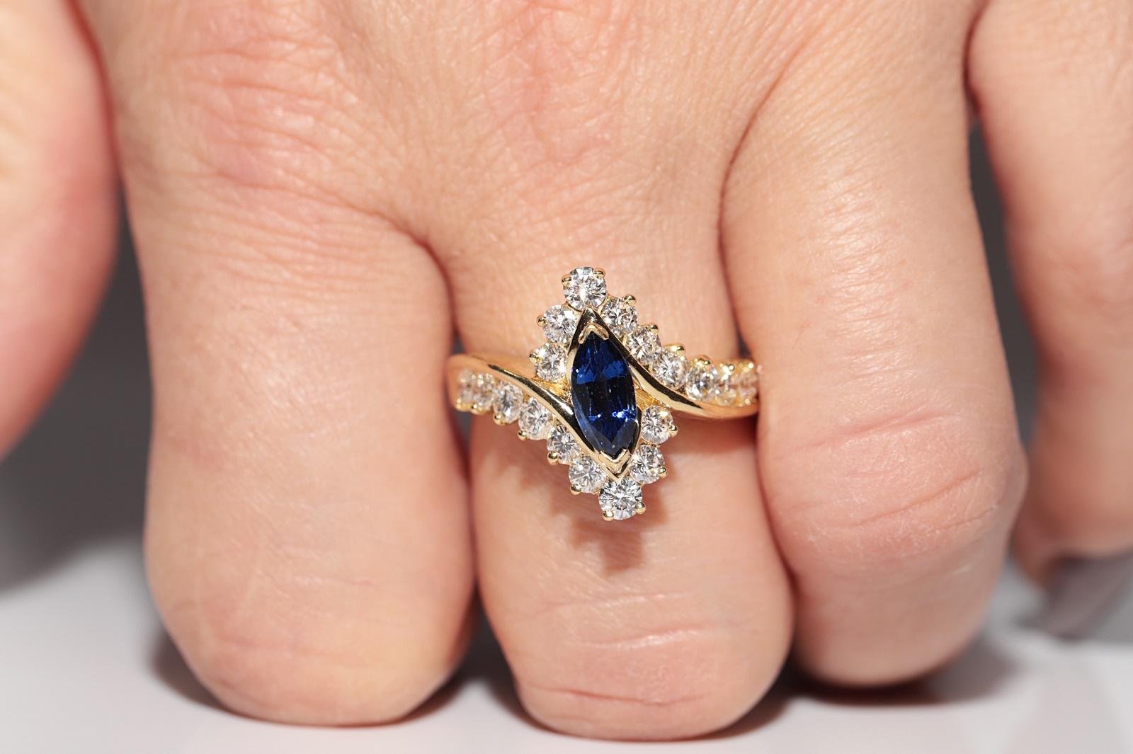 Vintage Circa 1990er Jahre 18k Gold natürlicher Daimond Marquise-Saphir Navette-Ring mit Marquise-Schliff im Angebot 9