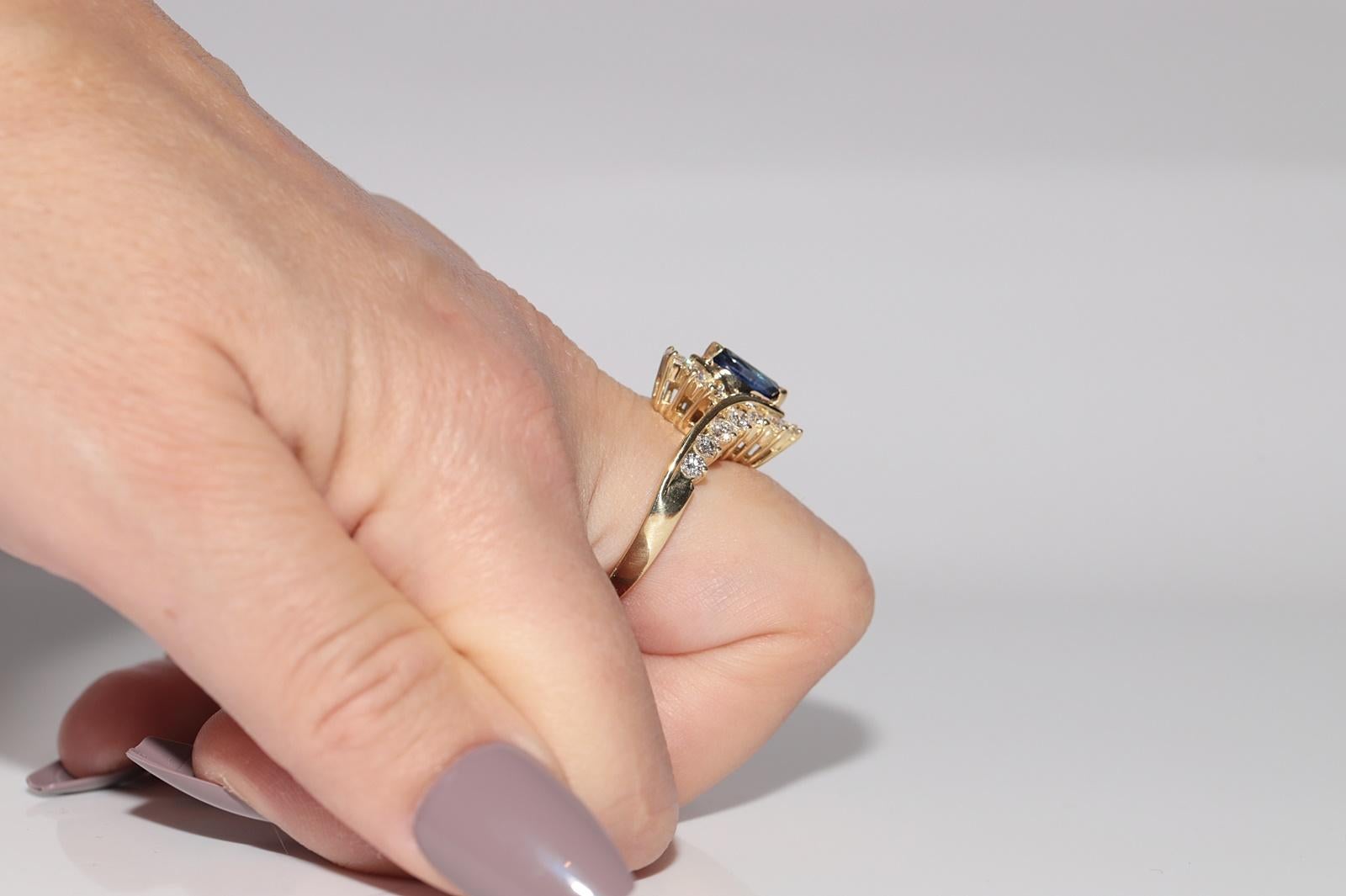 Vintage By, circa anni '90, Anello in oro 18k con Daimond Naturale e Zaffiro Taglio Marquise Navette in vendita 10