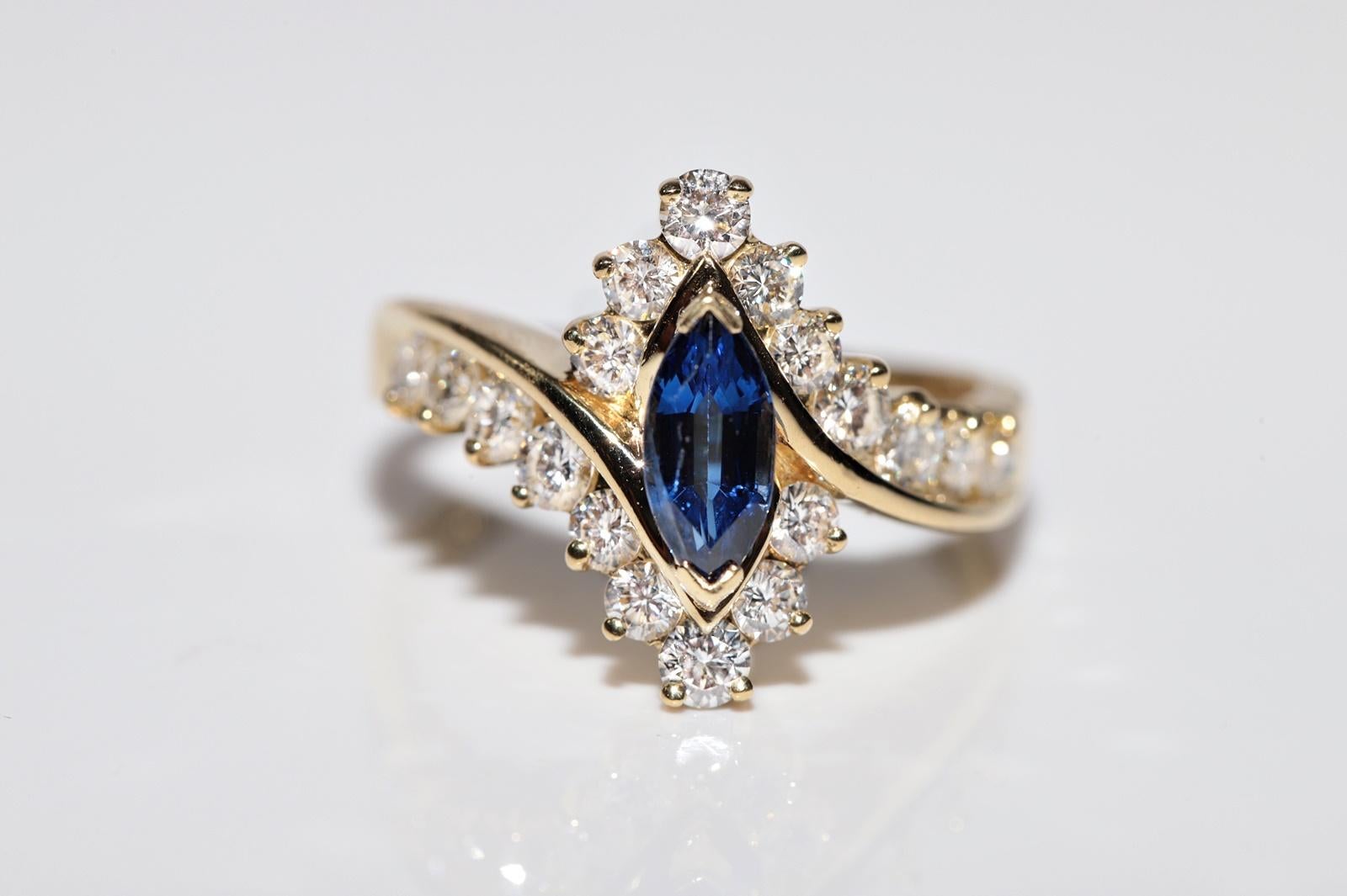 Vintage Circa 1990er Jahre 18k Gold natürlicher Daimond Marquise-Saphir Navette-Ring mit Marquise-Schliff (Brillantschliff) im Angebot