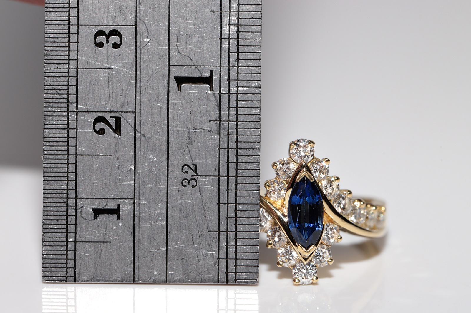 Vintage By, circa anni '90, Anello in oro 18k con Daimond Naturale e Zaffiro Taglio Marquise Navette In condizioni buone in vendita a Fatih/İstanbul, 34