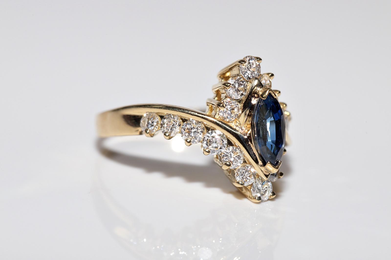 Vintage Circa 1990er Jahre 18k Gold natürlicher Daimond Marquise-Saphir Navette-Ring mit Marquise-Schliff Damen im Angebot