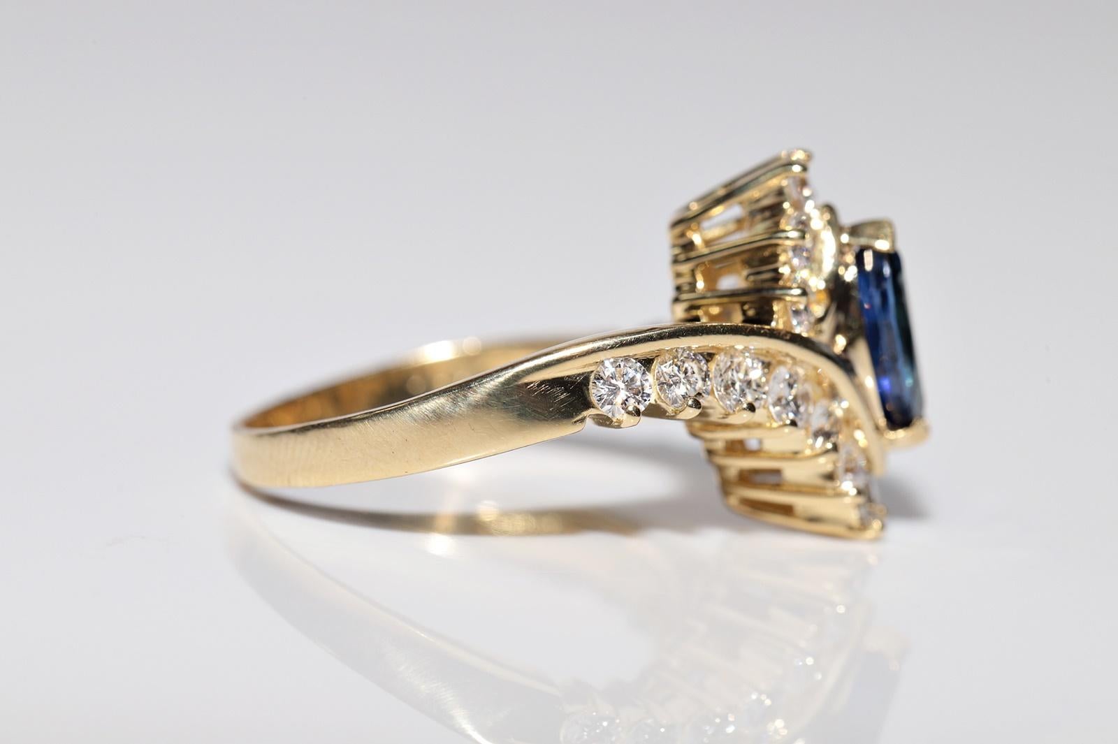 Vintage By, circa anni '90, Anello in oro 18k con Daimond Naturale e Zaffiro Taglio Marquise Navette in vendita 1