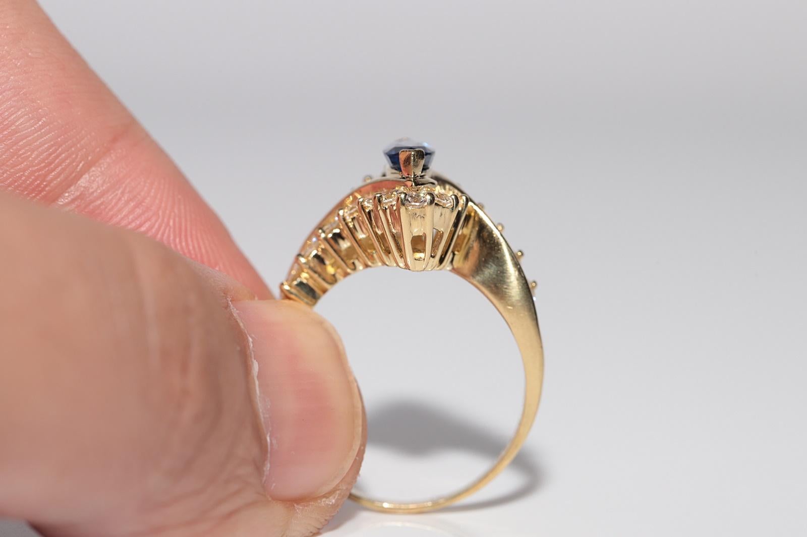 Vintage Circa 1990er Jahre 18k Gold natürlicher Daimond Marquise-Saphir Navette-Ring mit Marquise-Schliff im Angebot 2