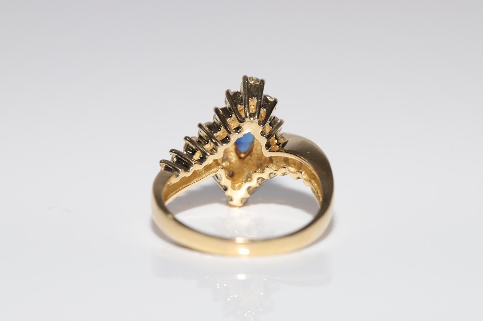 Vintage Circa 1990er Jahre 18k Gold natürlicher Daimond Marquise-Saphir Navette-Ring mit Marquise-Schliff im Angebot 3