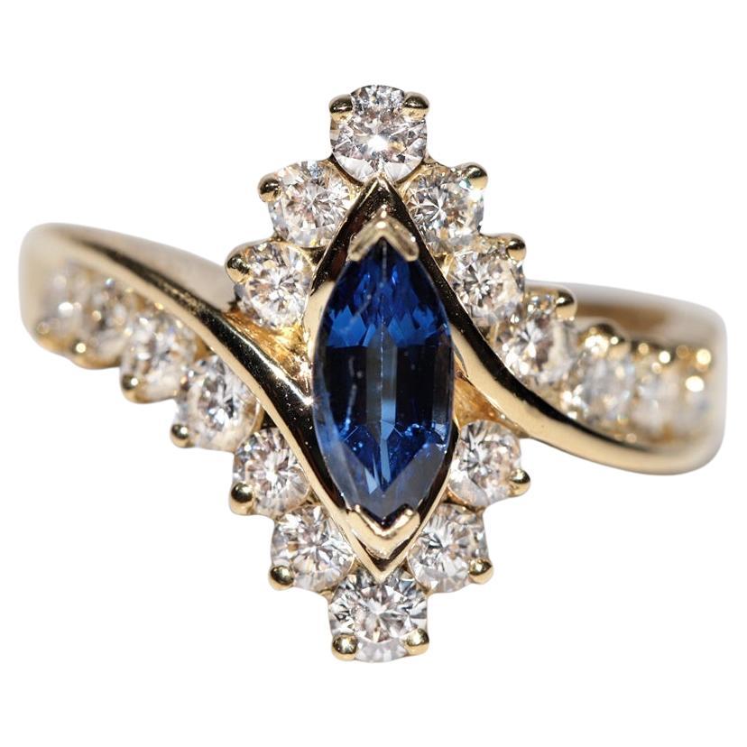 Vintage Circa 1990er Jahre 18k Gold natürlicher Daimond Marquise-Saphir Navette-Ring mit Marquise-Schliff