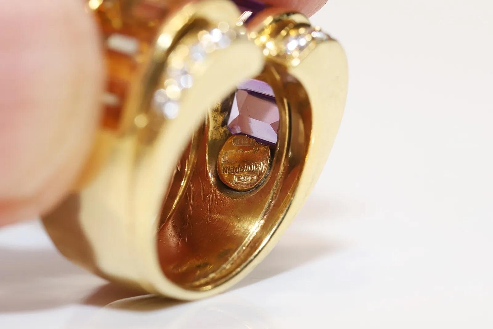 Anillo vintage circa años 90 de oro de 18k con diamantes naturales y amatista y topacio en venta 1