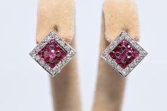 Vintage Circa 1990s 18k Gold Natural Diamond And And Ruby Decorated Earring