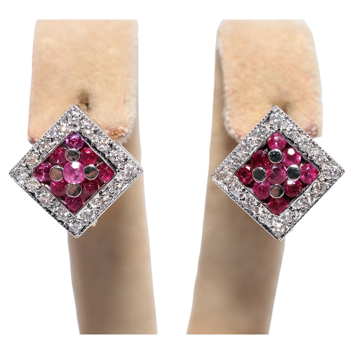 Vintage Circa 1990s 18k Gold Natural Diamond And And Ruby Decorated Earring