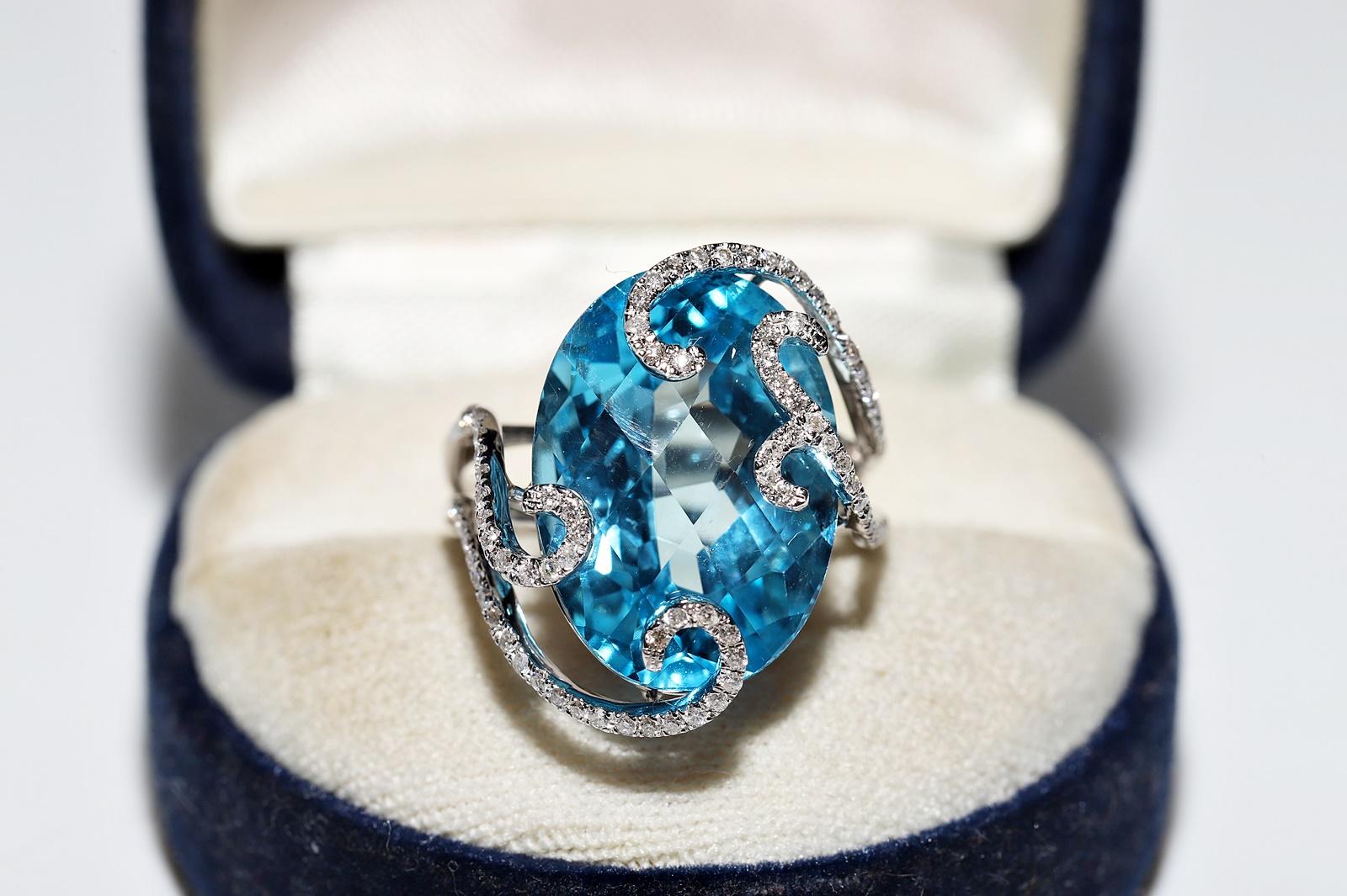 In very good condition.
Total weight is 8 grams.
Totally is diamond 0.45 ct.
The Diamond is has H color and vs-s1-s2 clarity.
Totally is blue topaz about 7 ct.
Ring size is US 6 (We offer free resizing)
We can make any size.
Box is not