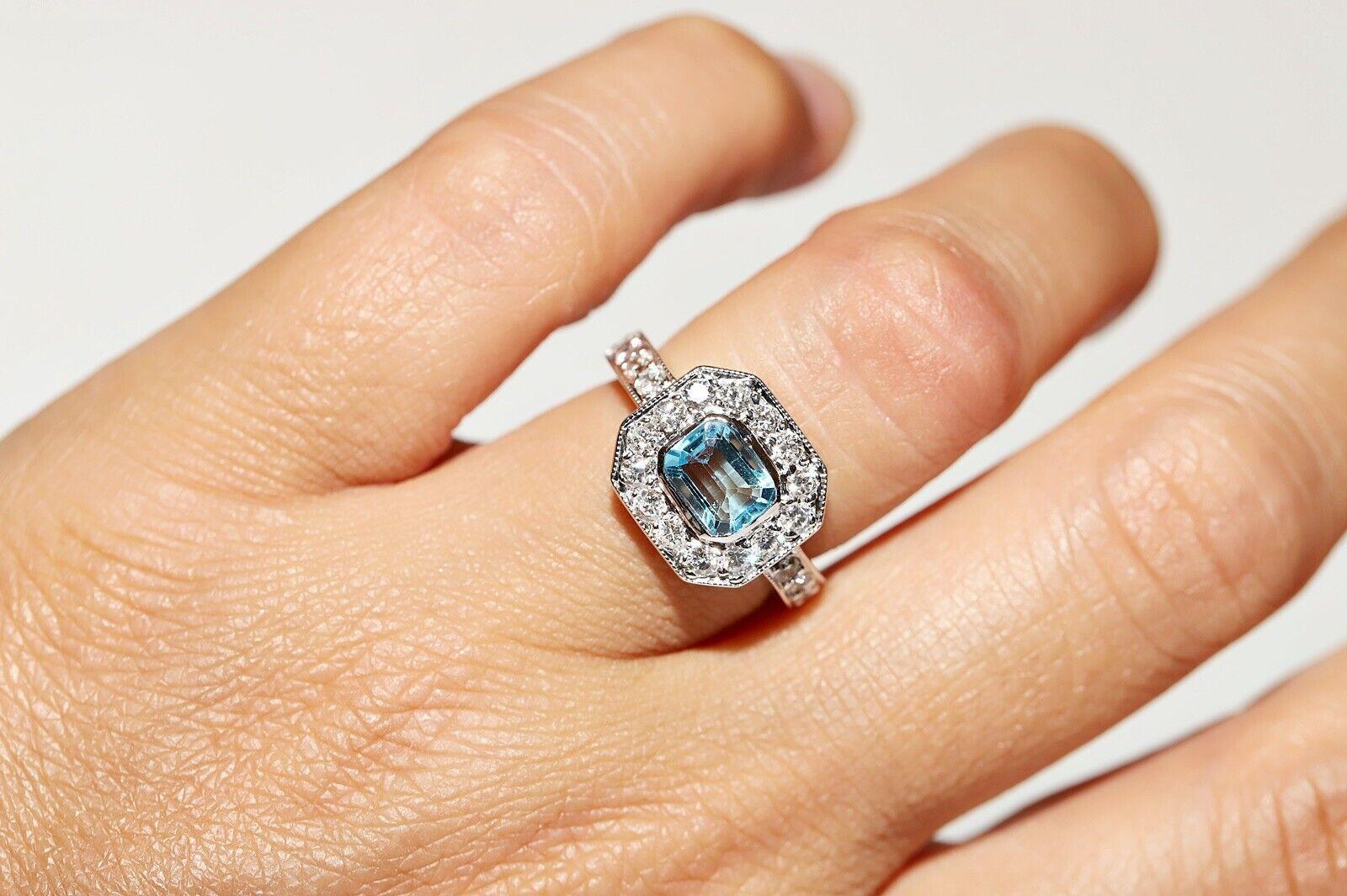 Vintage CIRCA 1990er Jahre 18k Gold Natürliche Diamant und Aquamarin dekoriert Ring im Angebot 5