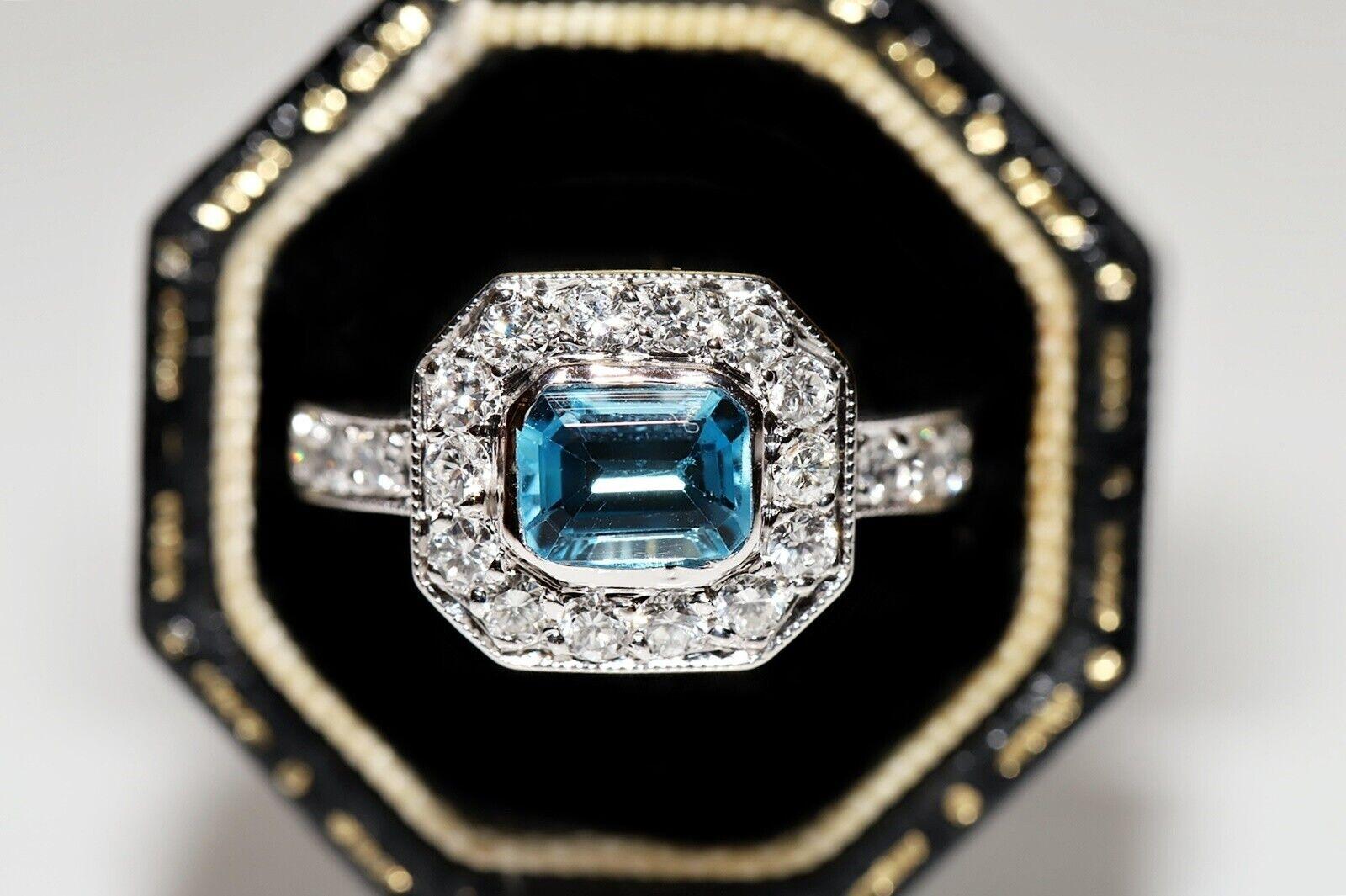 Vintage CIRCA 1990er Jahre 18k Gold Natürliche Diamant und Aquamarin dekoriert Ring im Angebot 6