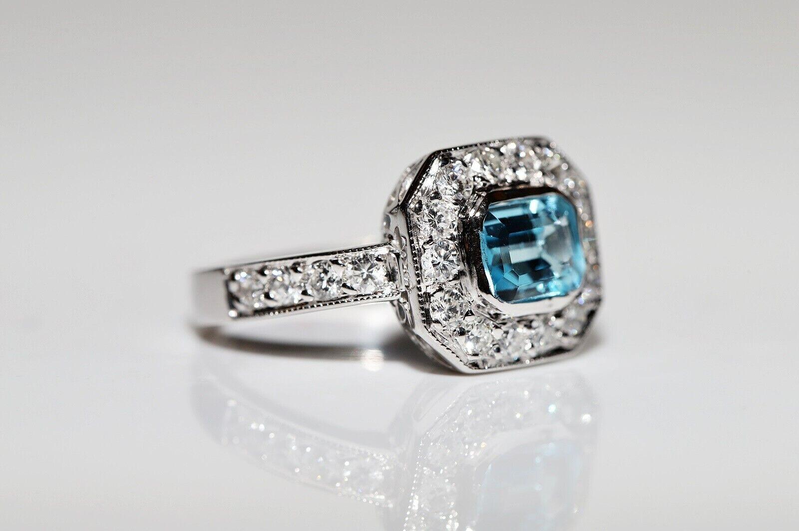 Vintage CIRCA 1990er Jahre 18k Gold Natürliche Diamant und Aquamarin dekoriert Ring im Angebot 8