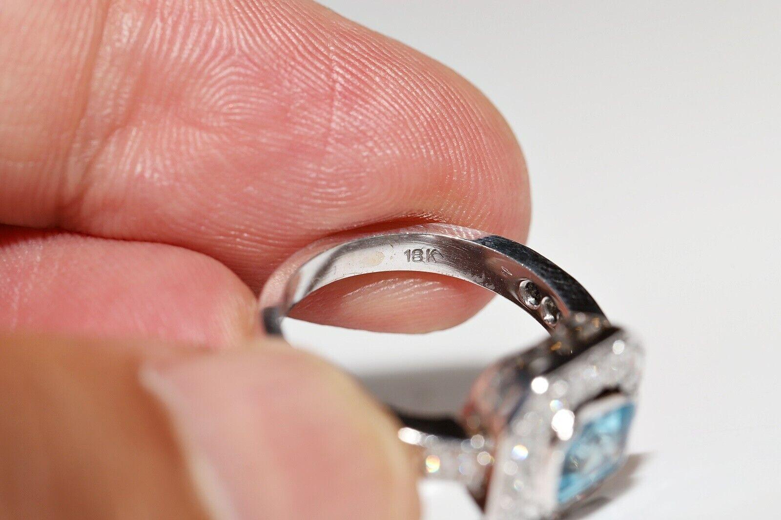 Vintage CIRCA 1990er Jahre 18k Gold Natürliche Diamant und Aquamarin dekoriert Ring Damen im Angebot