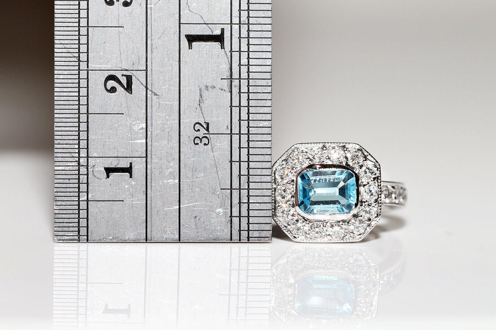 Vintage CIRCA 1990er Jahre 18k Gold Natürliche Diamant und Aquamarin dekoriert Ring im Angebot 1
