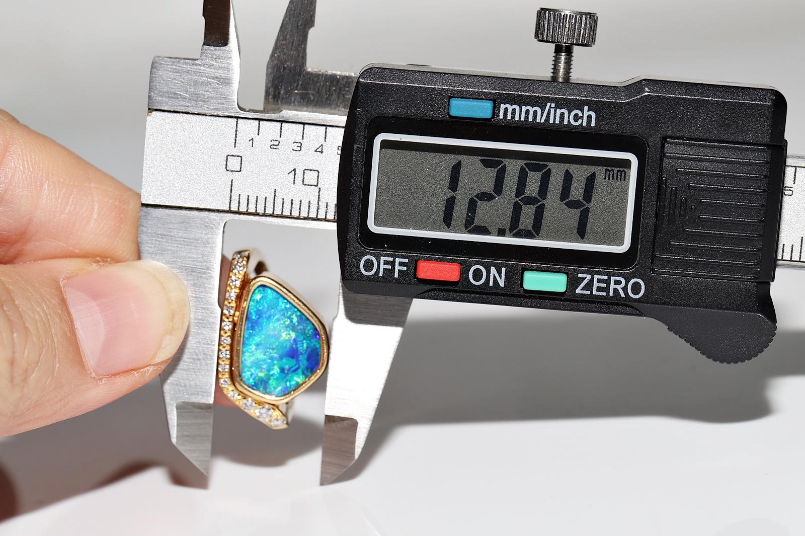 Vintage Circa 1990s 18k Gold Natural Diamond And Australian Opal Decorated Ring For Sale 7