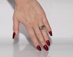 Vintage Circa 1990s 18k Gold Natural Diamond And Baguette Cut Ruby Ring