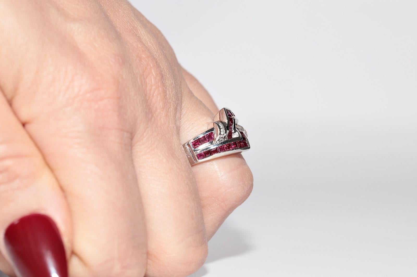 Vintage CIRCA 1990er Jahre 18k Gold Naturdiamant und Baguetteschliff Rubin Ring Damen im Angebot