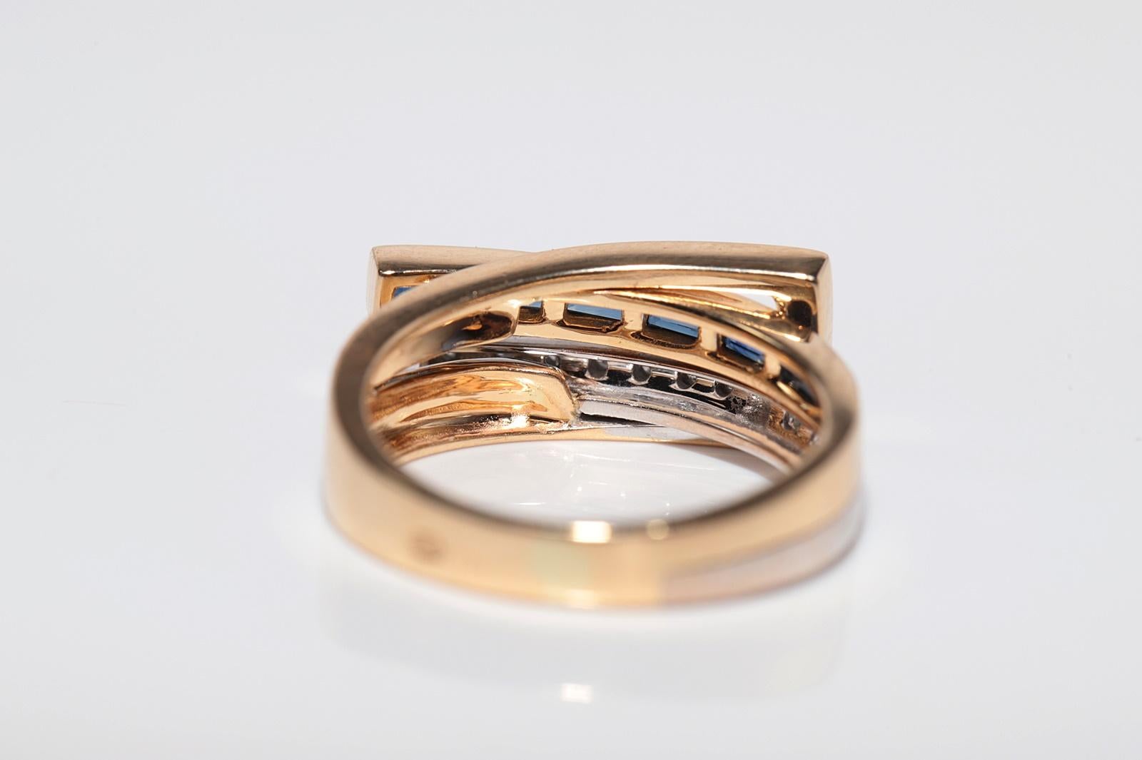 Anello vintage degli anni '90 in oro 18k con diamanti naturali e zaffiri taglio baguette in vendita 5