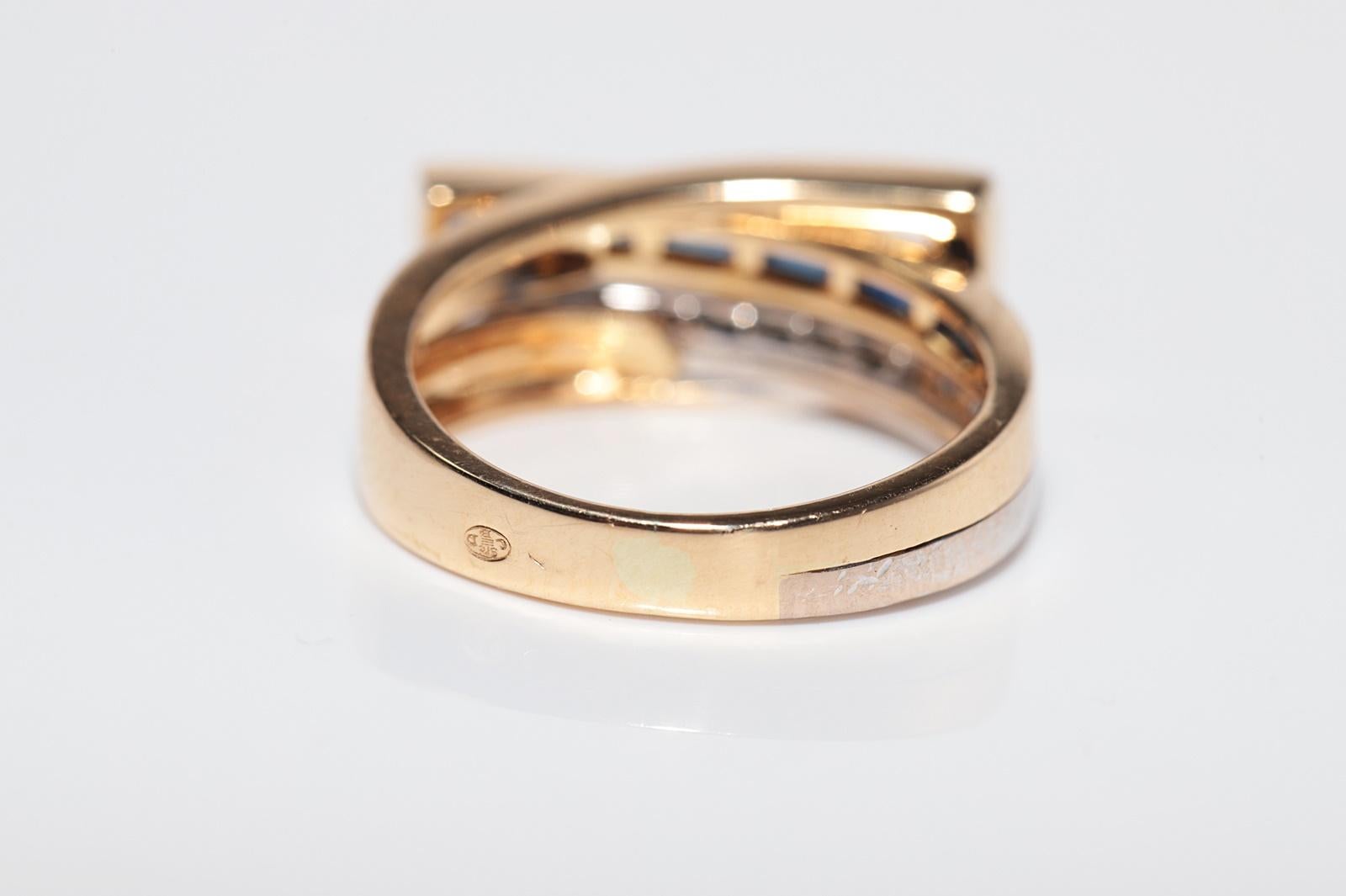 Anello vintage degli anni '90 in oro 18k con diamanti naturali e zaffiri taglio baguette in vendita 6