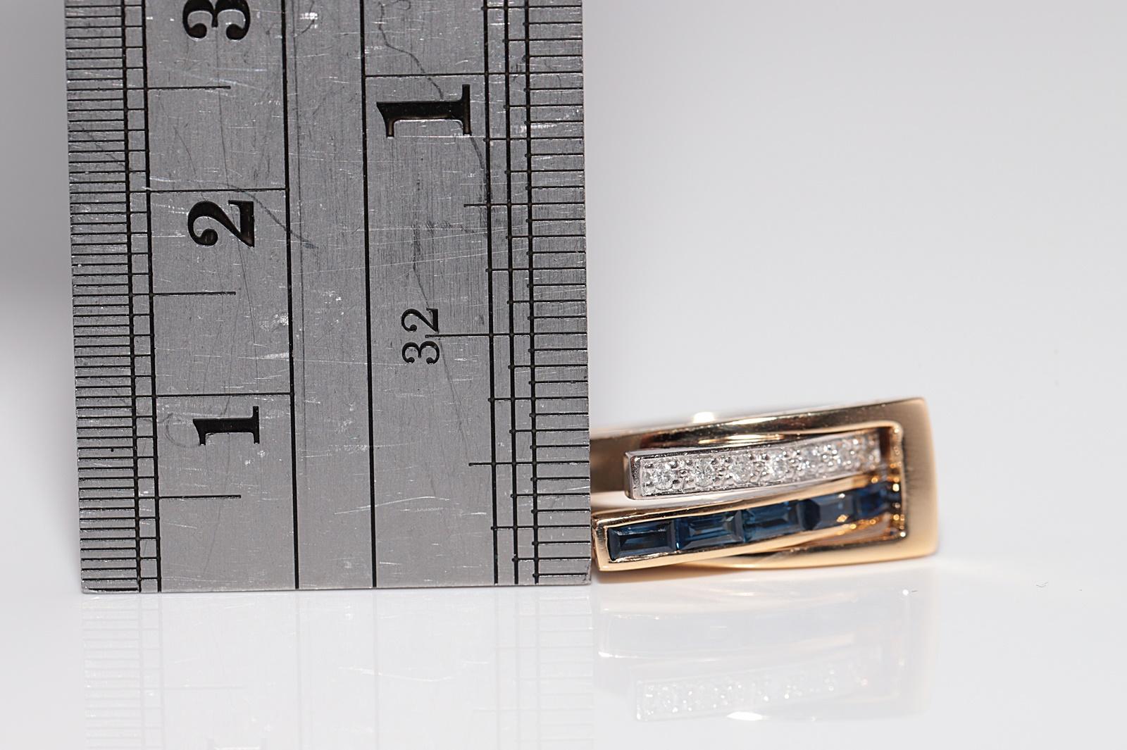 Anello vintage degli anni '90 in oro 18k con diamanti naturali e zaffiri taglio baguette in vendita 8