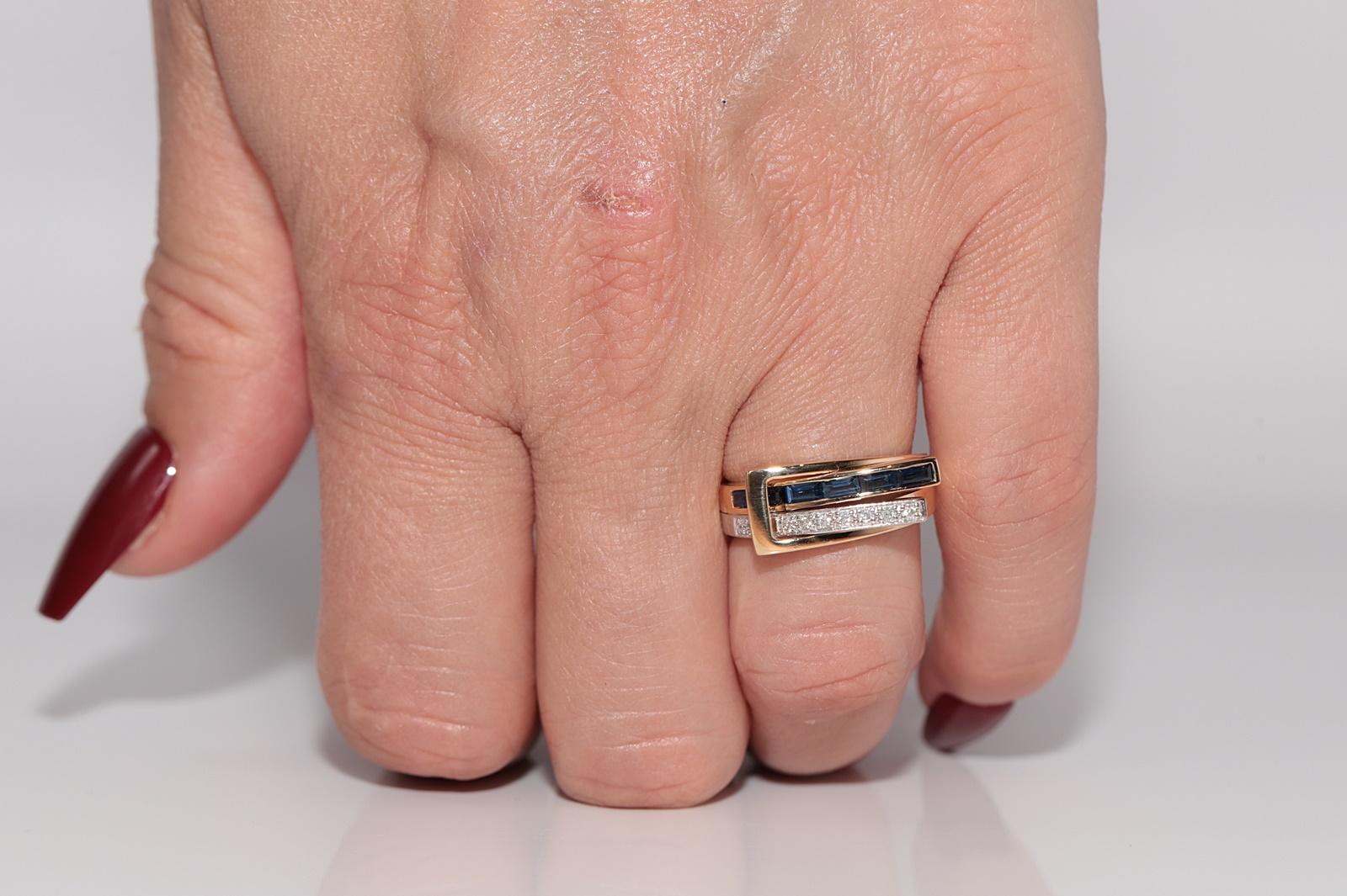 Anello vintage degli anni '90 in oro 18k con diamanti naturali e zaffiri taglio baguette in vendita 11