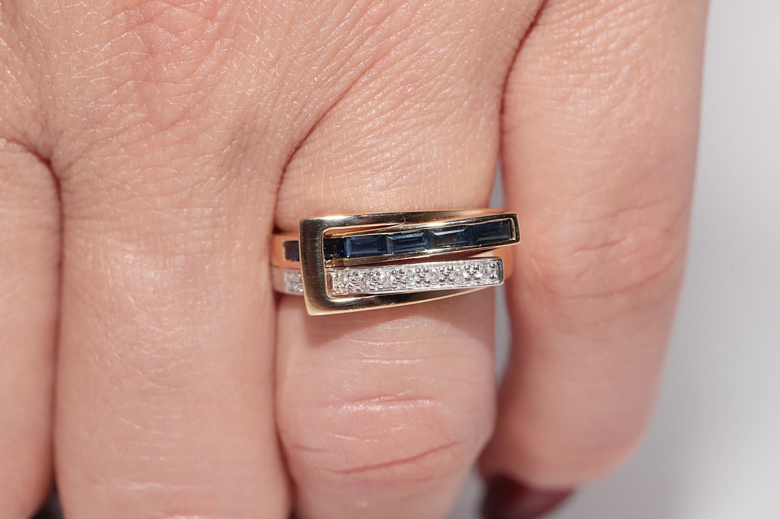 Anello vintage degli anni '90 in oro 18k con diamanti naturali e zaffiri taglio baguette in vendita 12