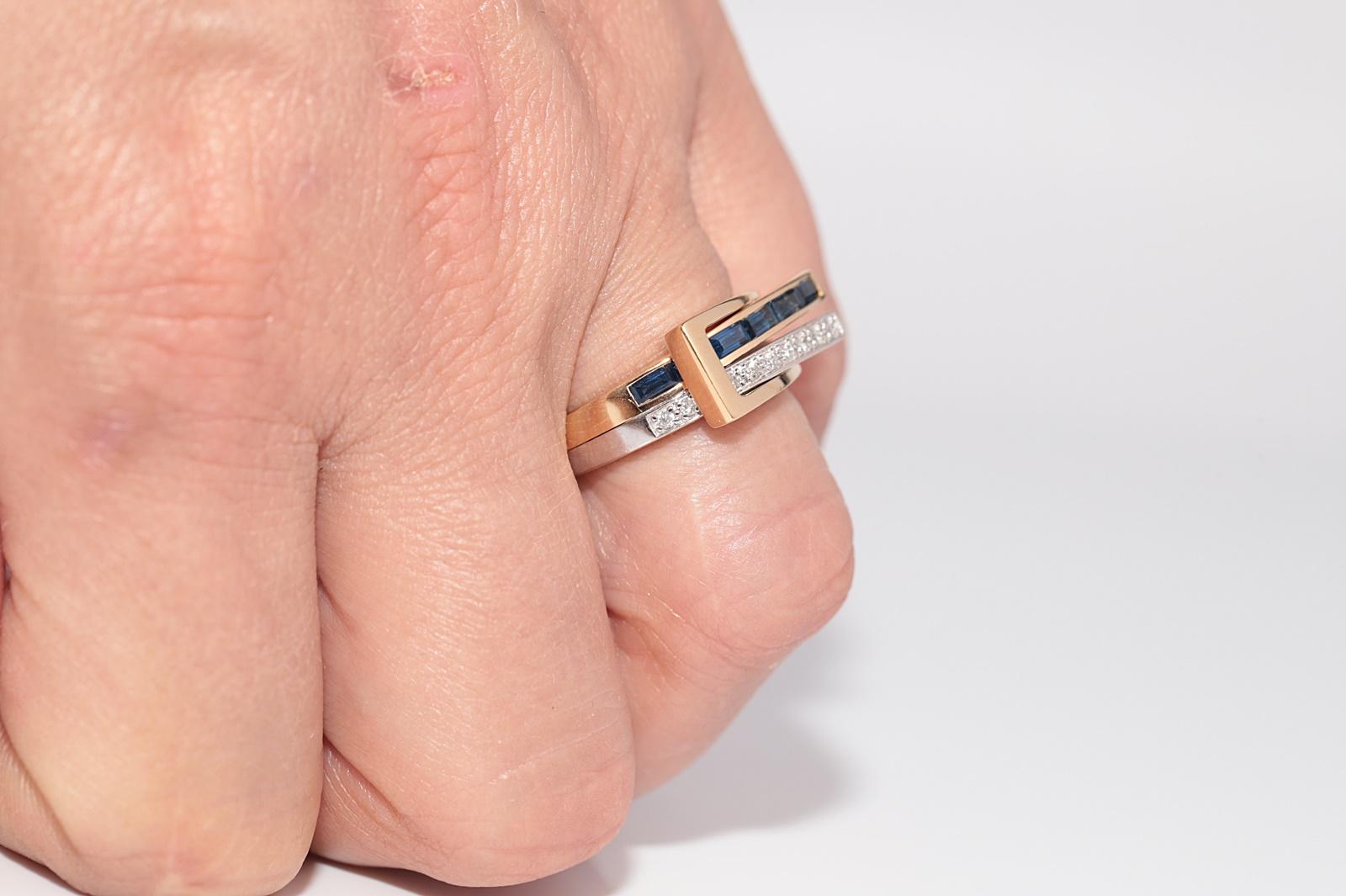 Vintage-Ring aus 18 Karat Gold mit natürlichem Diamanten und Saphiren im Baguetteschliff, ca. 1990er Jahre im Angebot 14