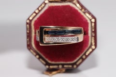 Vintage Circa 1990s 18k Gold Natural Diamond And Baguette Cut Sapphire Ring