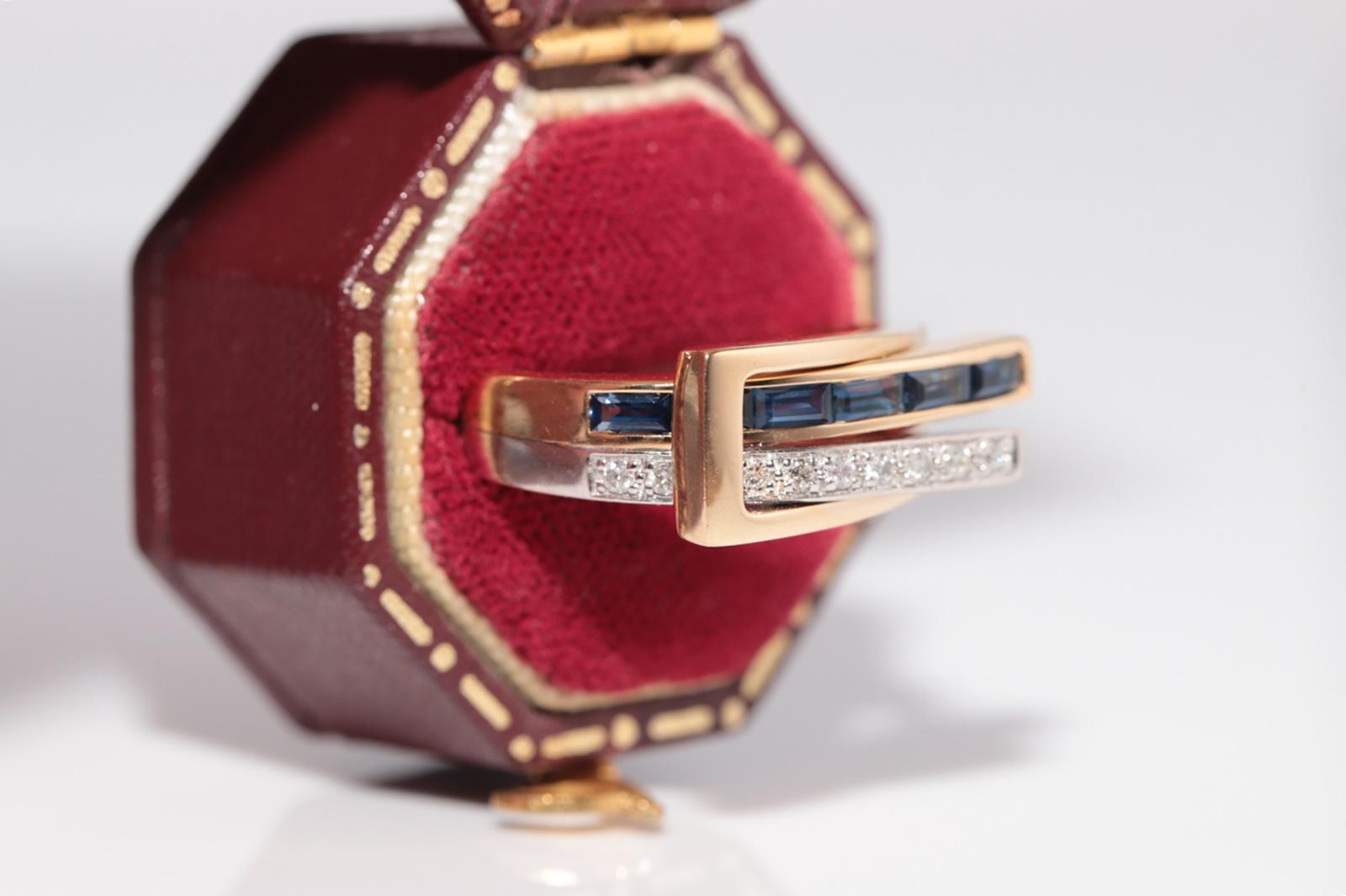 Rétro Anello vintage degli anni '90 in oro 18k con diamanti naturali e zaffiri taglio baguette in vendita