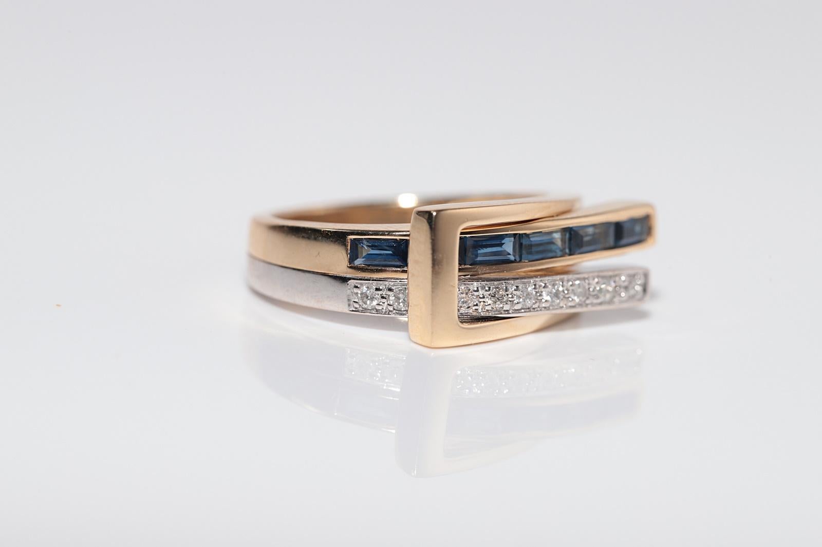 Anello vintage degli anni '90 in oro 18k con diamanti naturali e zaffiri taglio baguette In condizioni buone in vendita a Fatih/İstanbul, 34