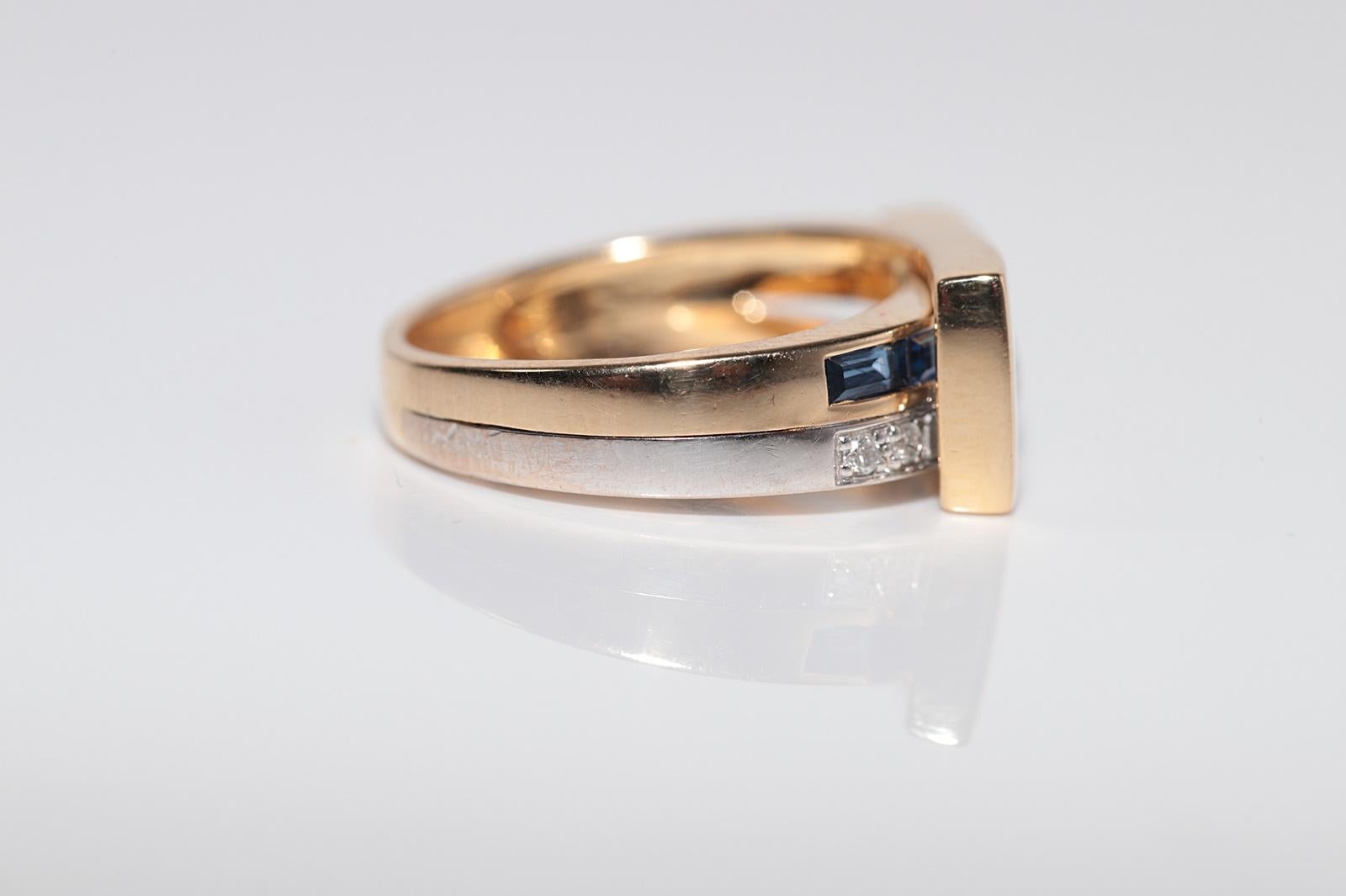 Donna Anello vintage degli anni '90 in oro 18k con diamanti naturali e zaffiri taglio baguette in vendita