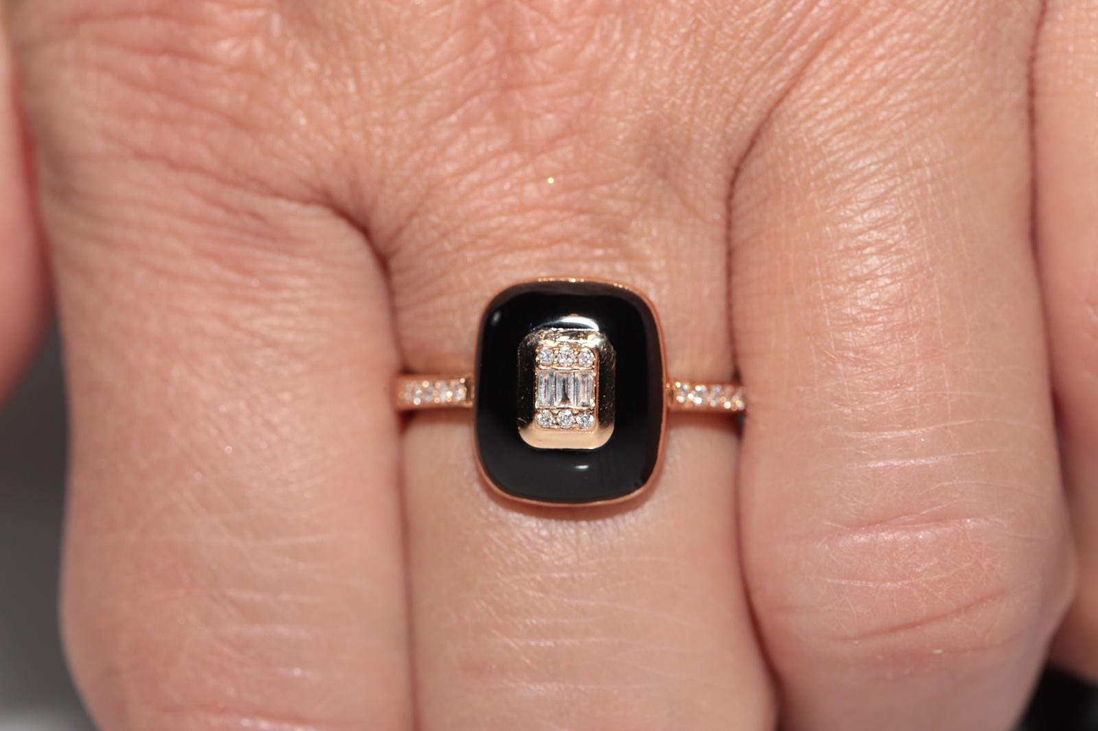 Vintage CIRCA 1990s 18k Gold Natürlicher Diamant und schwarzer Emaille Ring im Angebot 10