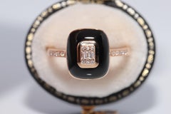 Vintage Circa 1990s 18k Gold Natural Diamond And Black Enamel Ring